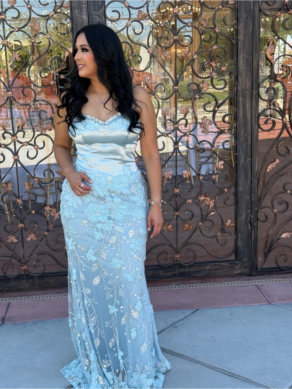 Light Blue Embellished Mermaid Gown